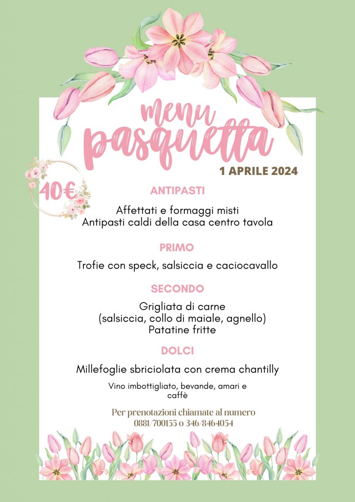 Menu Pasquetta 2024