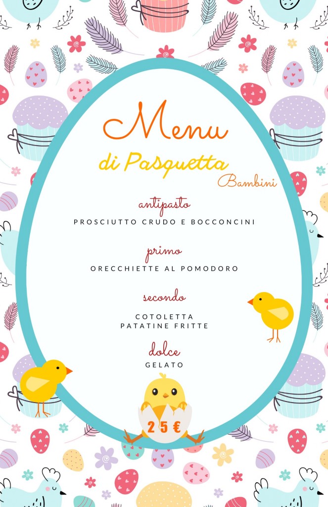 Menu Pasquetta bimbi 2024