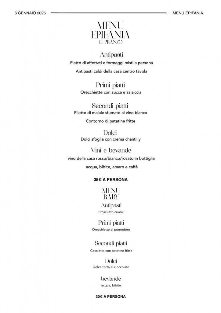MENU EPIFANIA 2025