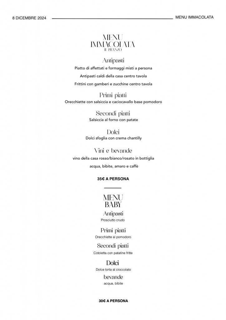 MENU IMMACOLATA 2024