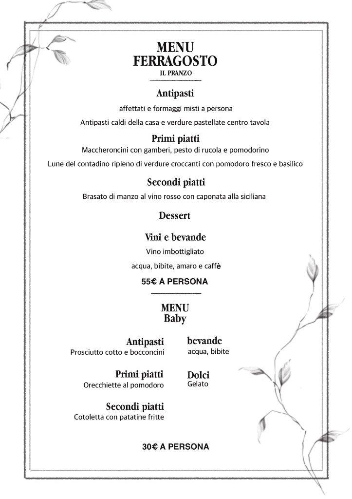 MENU FERRAGOSTO 2025