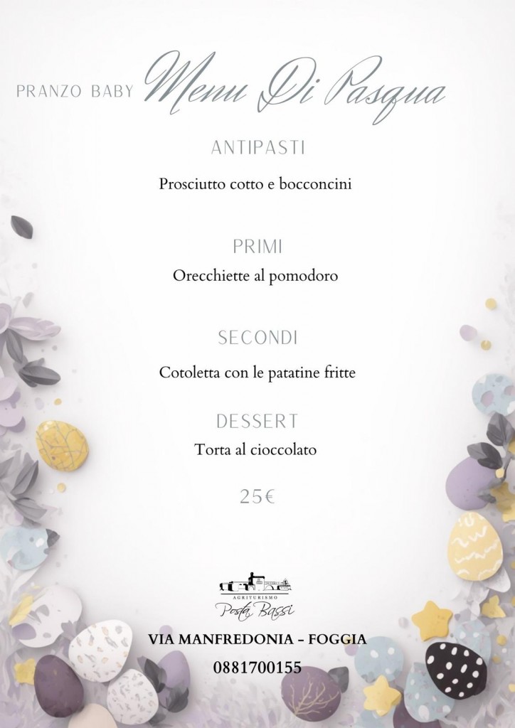 MENU PASQUA BABY 2026